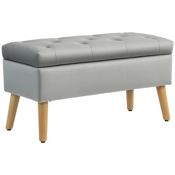 HOMCOM Bancă de depozitare cu material catifelat, picioare din lemn, pentru cameră de zi, dormitor, hol, 80 x 35 x 40 cm, Gri | Aosom Romania