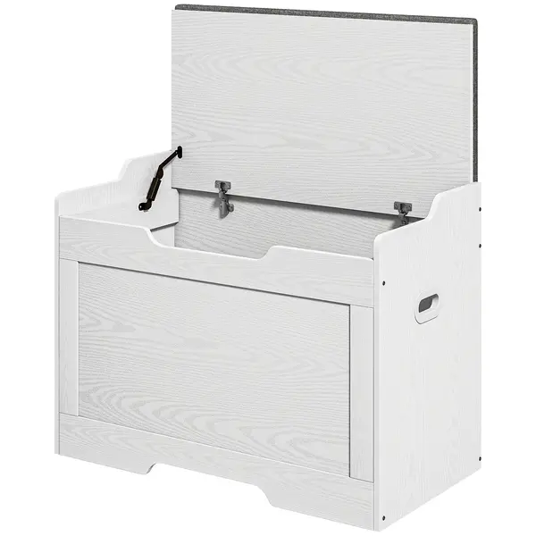 HOMCOM Bancă de Depozitare cu Pernă din Material Textil, Bancă Multifuncțională cu Balama de Siguranță, 75x40x56 cm, Alb | Aosom Romania