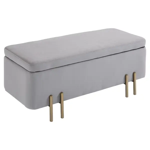 HOMCOM Bancă de Depozitare cu Șezut Tapițat și Picioare Lăcuite Aurii, 100x40x42 cm, Gri | Aosom Romania