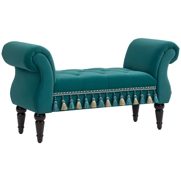 HOMCOM Bancă de șezut, bancă de pat, design vintage, până la 150 kg, 117x40x58 cm, Verde | Aosom Romania