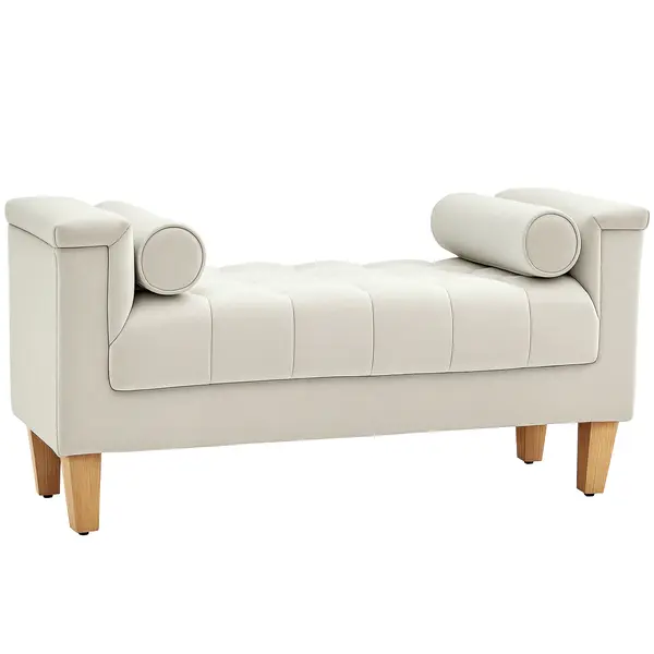 HOMCOM Bancă de tapitat, design vintage, 2 perne, chenille, 115 x 44 x 58 cm, Bej | Aosom Romania