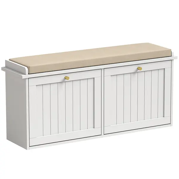 HOMCOM Bancă pantofar, mobilier pentru hol, pernuță tapițată, 2 sertare basculante, 8-10 perechi de pantofi | Aosom Romania
