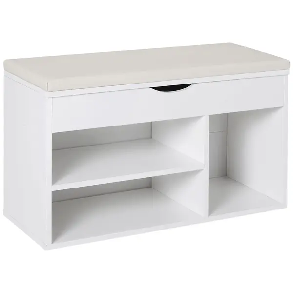 HOMCOM Bancă pentru Pantofi, soluție economisitoare de spațiu, cu șezut imblopat și capac rabatabil, pentru intrare, PAL, 80x30x47cm, Alb | Aosom Romania