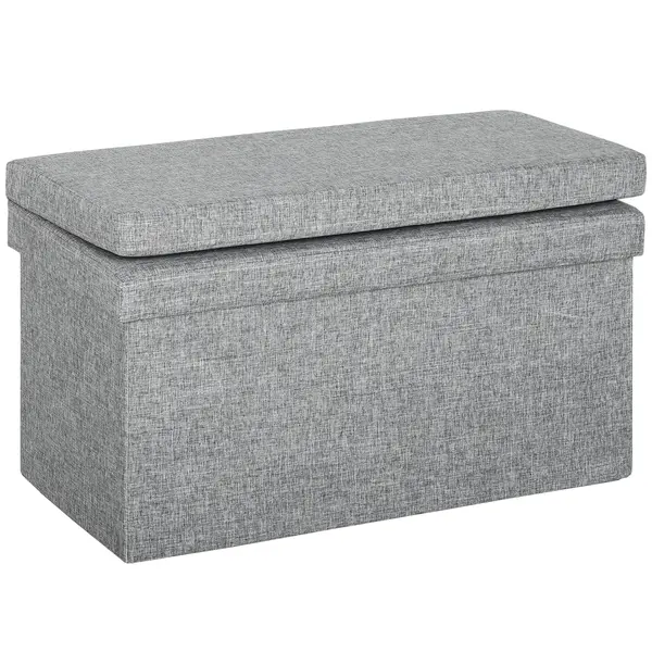 HOMCOM Bancă Pliabilă cu Spătar și Compartiment de 77L, Acoperire din Țesătură, 76x50x73 cm, Gri | Aosom Romania