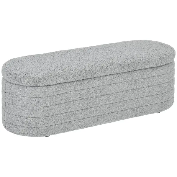 HOMCOM Banchetă Tapiţată cu Spaţiu de Depozitare și Picioare din Lemn de Eucalipt, 116x41x40.5 cm, Gri Deschis | Aosom Romania