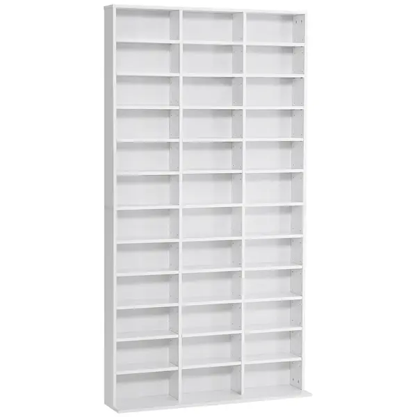 HOMCOM Bibliotecă CD de perete cu 36 de rafturi reglabile, 195 x 102 x 23.5cm, alb | Aosom Romania