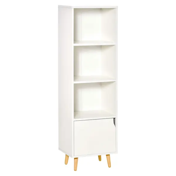 HOMCOM Biblioteca cu Rafturi pentru casa cu 3 Etajere si 1 Dulapior, Raft biblioteca din Lemn,40x30x129,5cm, Alb | Aosom Romania
