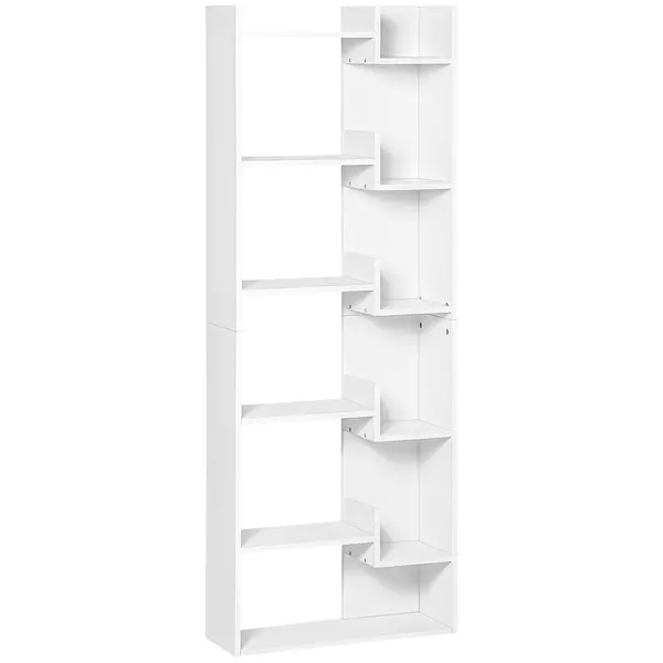 HOMCOM Bibliotecă, etajeră de depozitare cu 6 nivele, design neregulat, pentru sufragerie, dormitor, birou, 60x21x162,5cm, alb | Aosom Romania