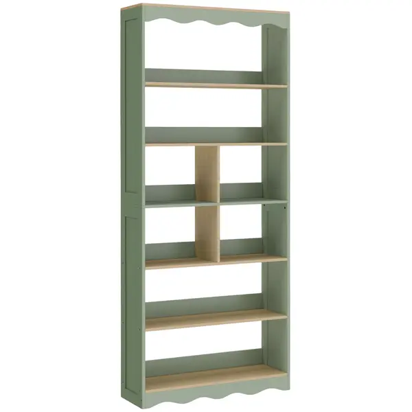 HOMCOM Bibliotecă, etajeră de depozitare cu 6 niveluri și 6 compartimente deschise, 76 x 23,8 x 180 cm, lemn natural și verde | Aosom Romania