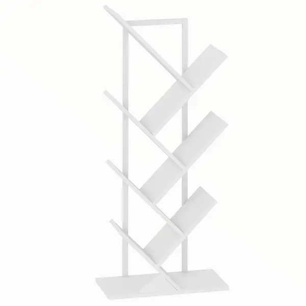 HOMCOM Bibliotecă în formă de copac, 7 niveluri, mobilier de depozitare industrial cu cadru din oțel, 50x24x109cm, alb | Aosom Romania