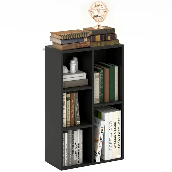 HOMCOM Bibliotecă raft de depozitare 2 niveluri cu 5 compartimente, pentru sufragerie dormitor birou, 50x24x80cm, negru | Aosom Romania
