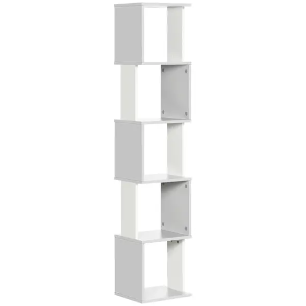 HOMCOM Bibliotecă raft Design Modern cu 5 Nivele - Depozitare Practică pentru Casă sau Birou, alb și gri | Aosom Romania