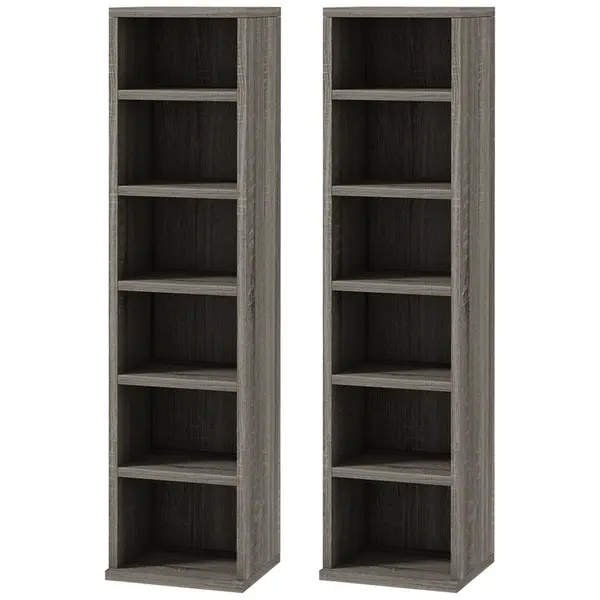 HOMCOM Bibliotecă Raft pentru CD/DVD, Set 2 Bucăți cu 12 Rafturi pentru 204 CD-uri, 21x22,5x88,5 cm, Gri Închis | Aosom Romania