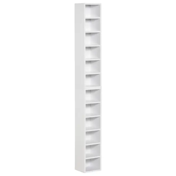 HOMCOM Bibliotecă Raft pentru CD, Set din 2 Piese cu 12 Rafturi din Lemn, 21x19,2x88,3 cm, Alb | Aosom Romania