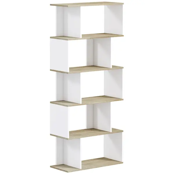 HOMCOM Bibliotecă stil scandinav mobilier de depozitare 5 rafturi anti-răsturnare Încărcare 25 kg aspect lemn & Alb | Aosom Romania