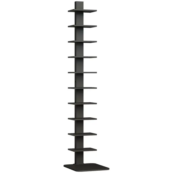HOMCOM Bibliotecă Verticală înaltă cu 11 Rafturi, Bibliotecă Economisitoare de Spațiu Slim, Raft Industrial pentru Living, Dormitor, Birou, 34.5x41.5x163.5 cm, Negru | Aosom Romania