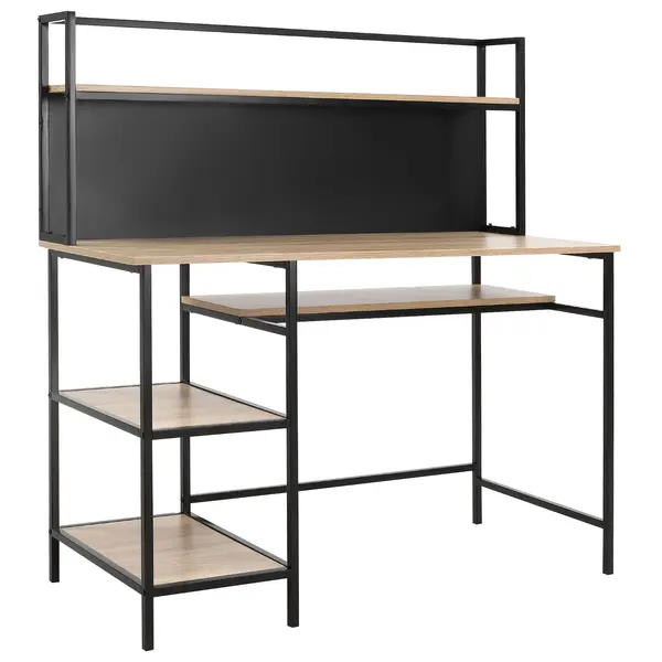 HOMCOM Birou cu depozitare birou informatic cu 4 rafturi, blat mare și panou negru pentru sufragerie cameră 120L x 53l x 126Î cm, stejar și negru | Aosom Romania
