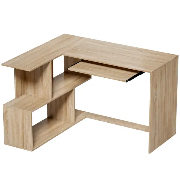 HOMCOM Birou de colț, 120 x 100 x 76 cm, Birou computer în L cu suport pentru tastatură, 4 compartimente deschise, natural | Aosom Romania