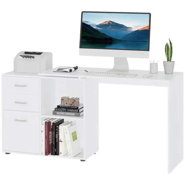 HOMCOM birou de colt, reversibil, 117x83.5x76 cm, alb | Aosom Romania