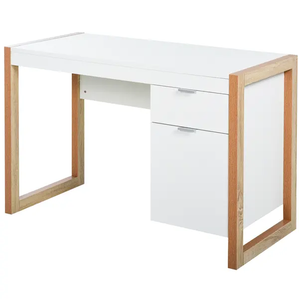 HOMCOM Birou de Lucru Spațios cu Sertar Dulap Picioare în Formă de Cadru de Stil Modern 112,5x50x75,5 cm Alb | Aosom Romania