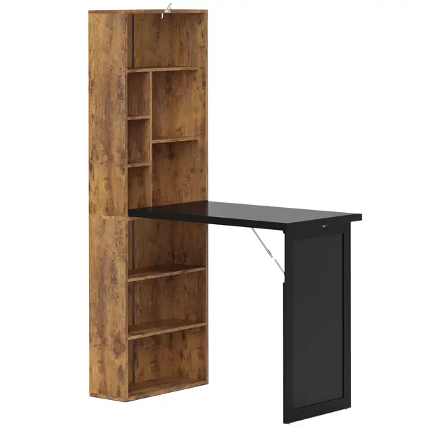 HOMCOM Birou Modern Pliabil cu Bibliotecă și Tablă, din Lemn și Metal, 98x51x153 cm, Maro Rustic | Aosom Romania