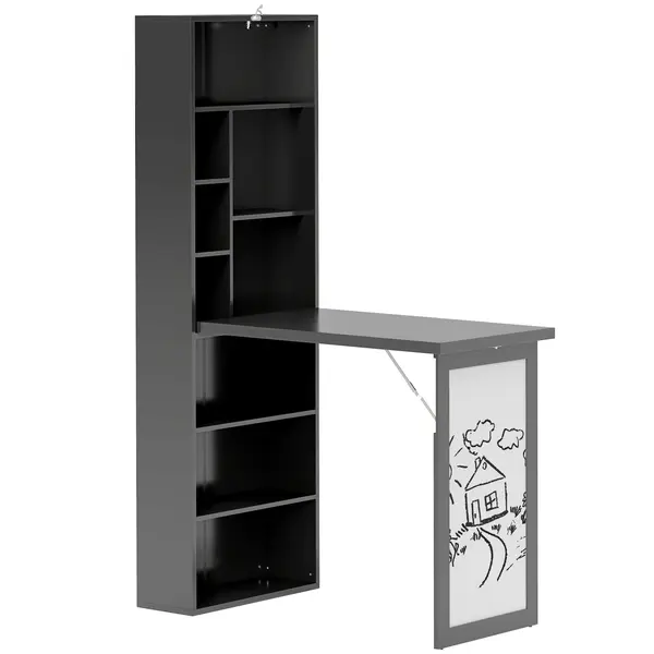 HOMCOM Birou Modern Pliabil cu Bibliotecă și Tablă, din Lemn și Metal, 98x51x153 cm, Negru | Aosom Romania