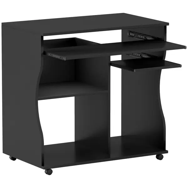 HOMCOM Birou PC pe roți, birou cu spațiu de depozitare, 80 x 48 x 75 cm, Negru | Aosom Romania