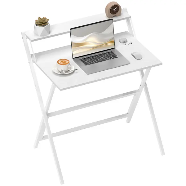 HOMCOM Birou Pliabil cu Poliță pentru Monitor, 81.5x62x86.5 cm Alb | Aosom Romania