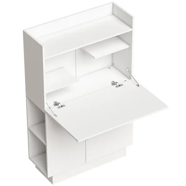 HOMCOM Birou pliant pentru calculator, birou pentru calculator cu blat rabatabil, rafturi și dulap, 80x30x128cm, alb | Aosom Romania