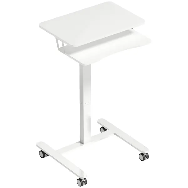 HOMCOM Birou stand reglabil pe înălțime, birou sit-stand mobil cu suport pentru tastatură, roți și cadru din oțel, Alb | Aosom Romania