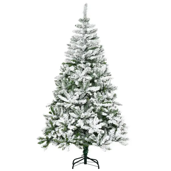 HOMCOM Brad de Crăciun Artificial Înzăpezit cu 750 Ramuri, Bază din Oțel, Plastică, 105x105x180 cm, Verde | Aosom Romania