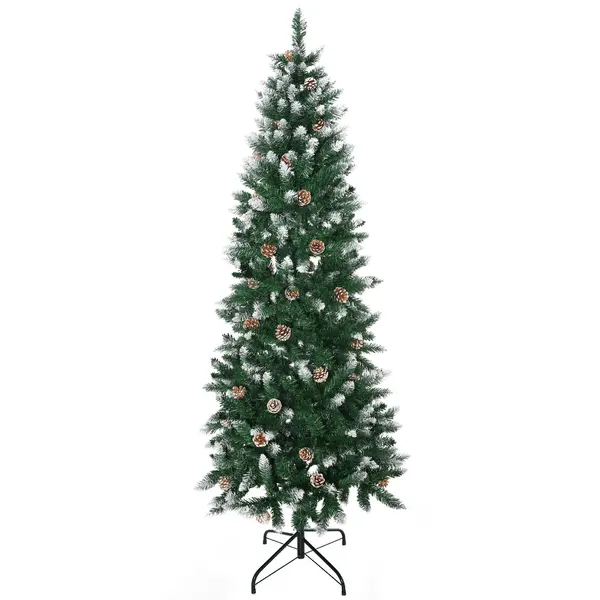 HOMCOM Brad de Craciun cu 6 picioare cu zapada artificiala cu 508 ramuri realiste, con de pin, pentru decorare interioara, verde alb | Aosom Romania