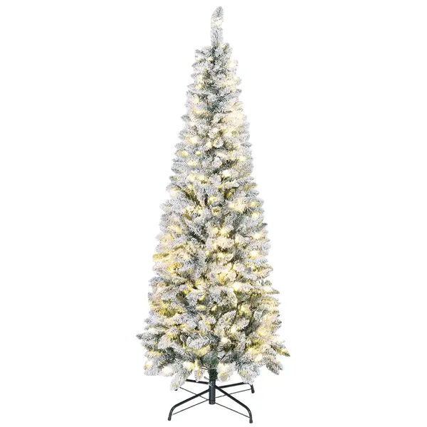 HOMCOM Brad de Crăciun Înzăpezit cu 180 de Lumini LED cu 11 Efecte și 479 de Ramuri, Ø65x180 cm, Verde și Alb | Aosom Romania