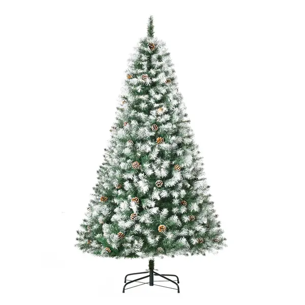 HOMCOM Brad de Crăciun Înzăpezit cu Conuri, Brad Artificial cu Deschidere Automată și Bază Pliabilă, Ø103x180 cm, Verde | Aosom Romania