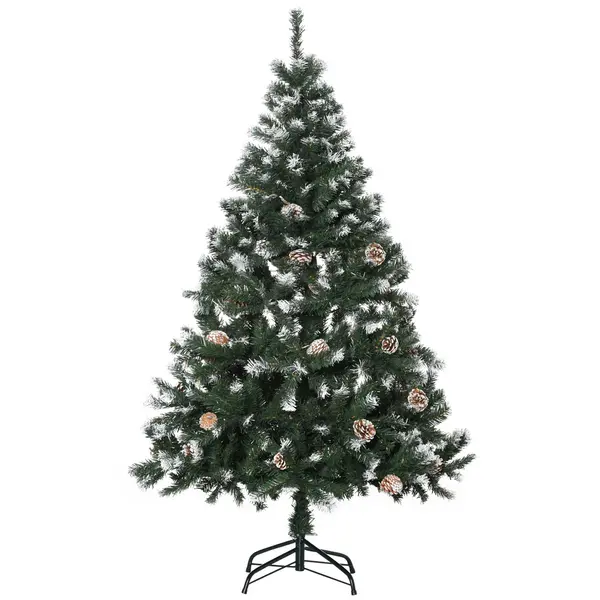 HOMCOM Brad de Crăciun Înzăpezit cu Conuri, Brad Artificial cu Deschidere Automată și Bază Pliabilă, Ø85x150 cm, Verde | Aosom Romania