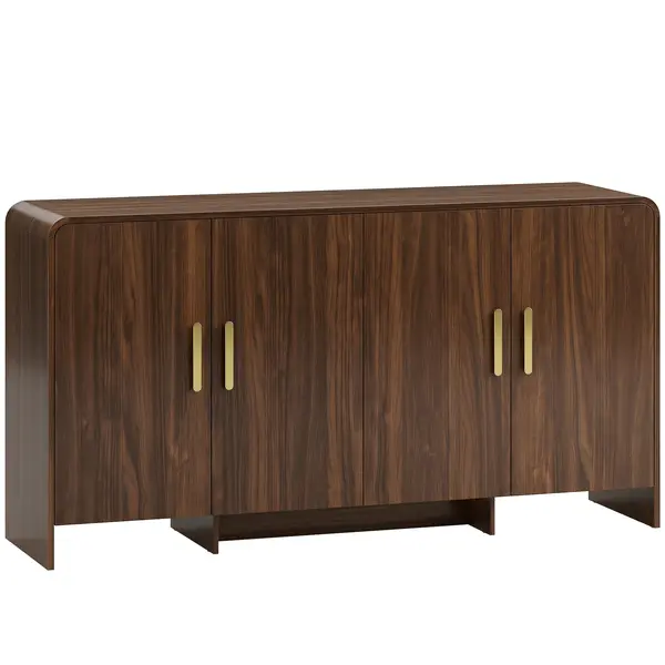 HOMCOM Bufet bucătărie, corp de depozitare cu 4 uși cu închidere amortizată, 4 compartimente și margini rotunjite, 152x40x80 cm, nuc | Aosom Romania