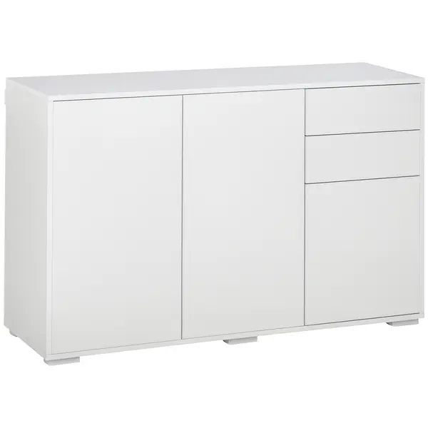 HOMCOM Bufet Comodă Antric, 2 Sertare, Push-Click, 117 cm x 36 cm x 74 cm, Alb | Aosom Romania