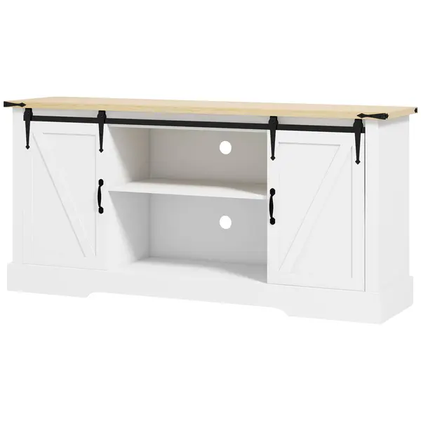 HOMCOM Bufet corp de depozitare cu 2 uși glisante rafturi reglabile 150l x 40P x 72H cm din lemn alb stejar | Aosom Romania