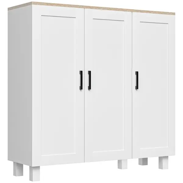HOMCOM Bufet de Bucătărie din Lemn, Mobilier cu 3 Uși, Rafturi Reglabile, Stil Scandinav, pentru Living, Sufragerie, 90x30x90cm, Alb | Aosom Romania