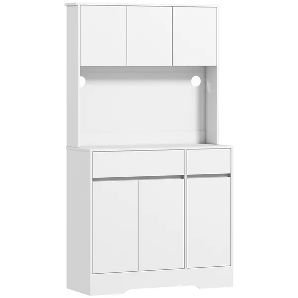 HOMCOM Bufet de Bucătărie Modern cu 4 Dulapuri, 2 Sertare și Rafturi Reglabile, 100x38x180 cm, Alb | Aosom Romania