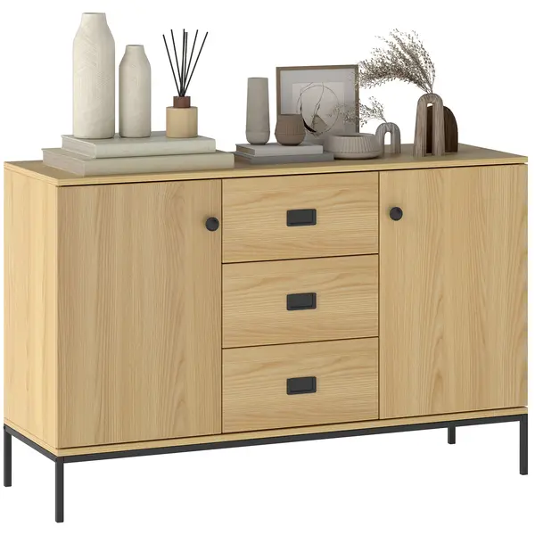 HOMCOM Bufet de depozitare 2 sertare raft reglabil 3 sertare stil contemporan - dim. 120L x 39,5l x 77H cm | Aosom Romania
