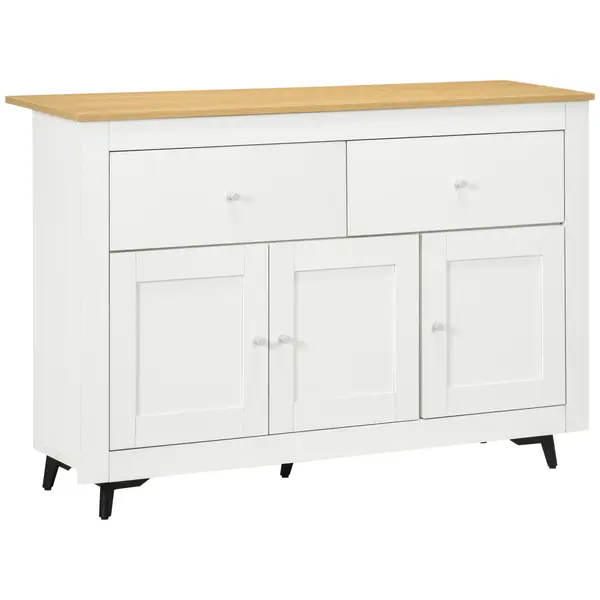 HOMCOM Bufet din lemn cu 2 sertare și 2 dulapuri, 117x35x80 cm, alb și culoare lemn | Aosom Romania