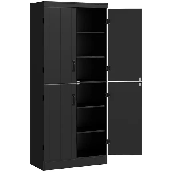 HOMCOM Bufet înalt pentru bucătărie, dulap de bucătărie cu 4 uși, 6 niveluri și rafturi reglabile, 76 x 40 x 176,7 cm, negru | Aosom Romania