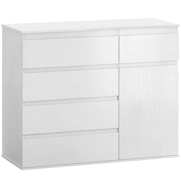 HOMCOM Bufet living, mobilier de depozitare cu 5 sertare, poliță reglabilă și ușă cu închidere silențioasă, 100 x 40 x 80 cm, alb | Aosom Romania