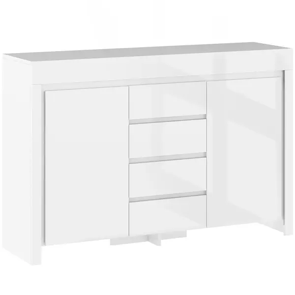 HOMCOM Bufet living, mobilier de depozitare cu iluminare LED 4 sertare uși cu închidere moale 120 x 34 x 80 cm, alb lucios | Aosom Romania