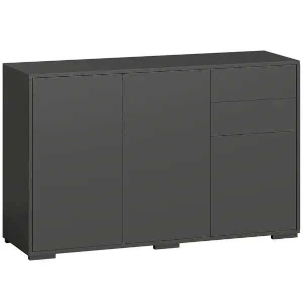 HOMCOM Bufet mobilier de depozitare 2 sertare culisante 3 uși poliță reglabilă panouri aglomerate 117 x 36 x 74 cm negru | Aosom Romania