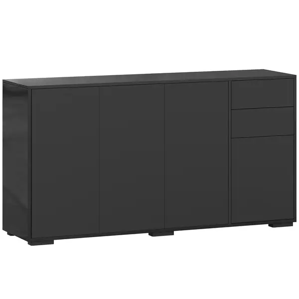 HOMCOM Bufet mobilier de depozitare 2 sertare glisante 4 uși poliță reglabilă panouri aglomerate 140 x 36 x 74 cm negru | Aosom Romania