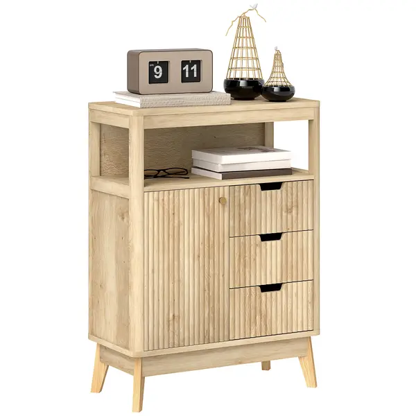 HOMCOM Bufet salon mobilier de depozitare cu dulap cu uși, raft reglabil și raft deschis, 60x30x81cm, lemn natural | Aosom Romania