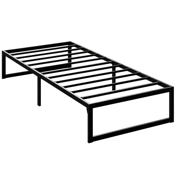 HOMCOM Cadru de pat 90 x 200 cm cu somieră din metal, pat single cu depozitare sub pat, silențios, montaj ușor, negru | Aosom Romania