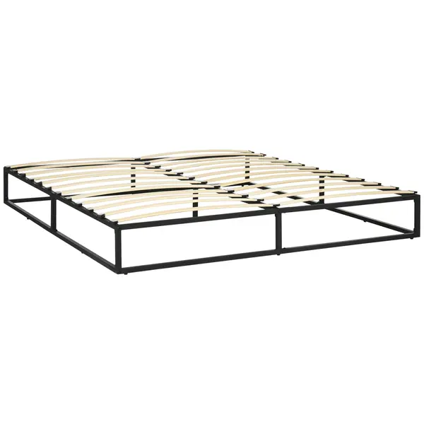 HOMCOM Cadru de pat de 180 cm Structură de pat din oțel cu somier și lamele din placaj 180x200x25 cm Negru | Aosom Romania